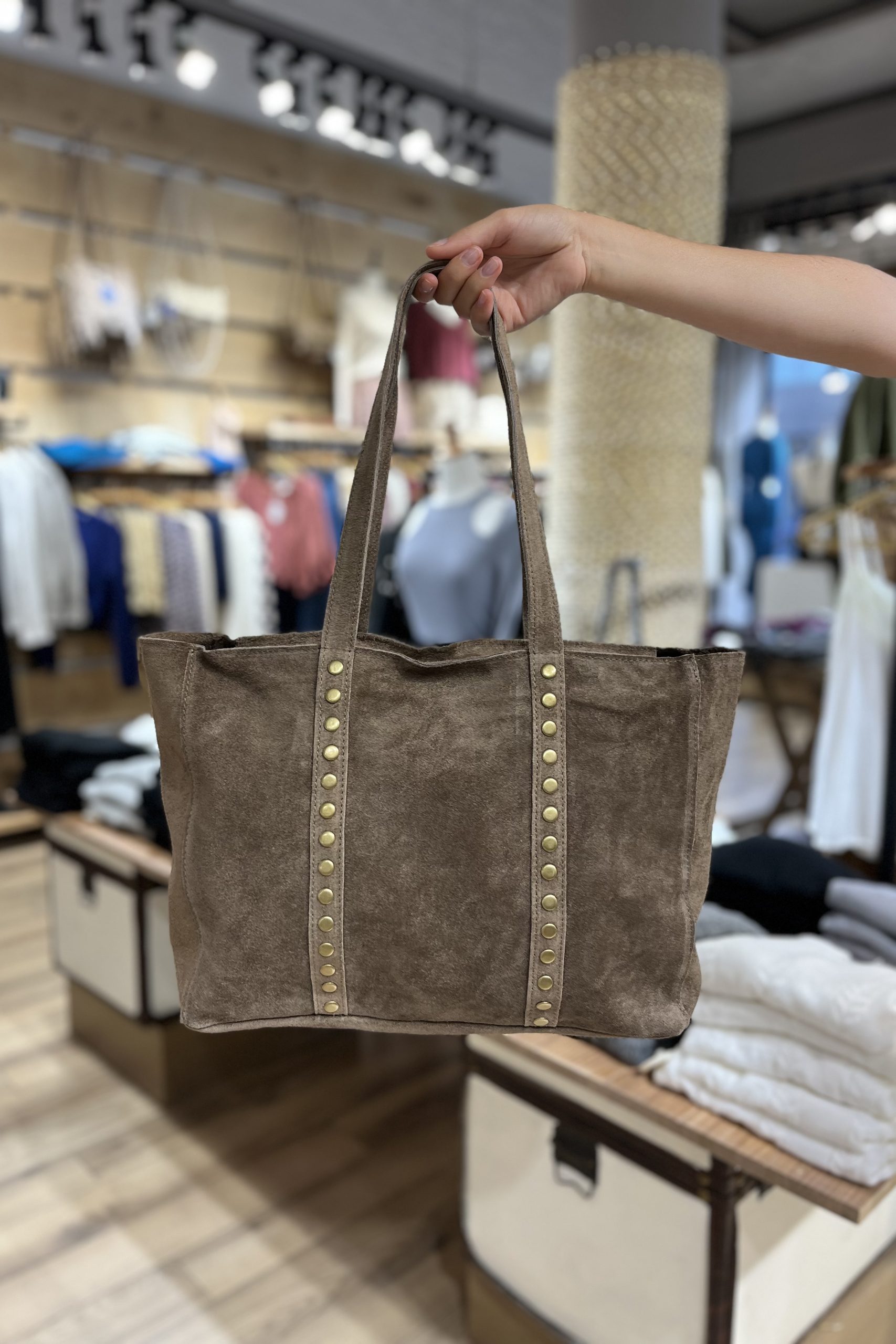 Bolso Shopper Tachuelas Ante Marrón
