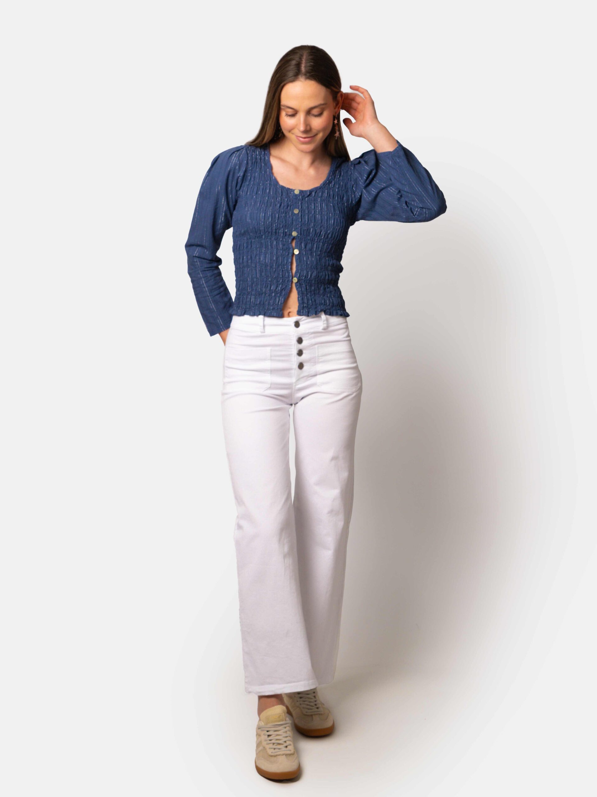 Pantalón Talle Alto Recto Botones Blanco