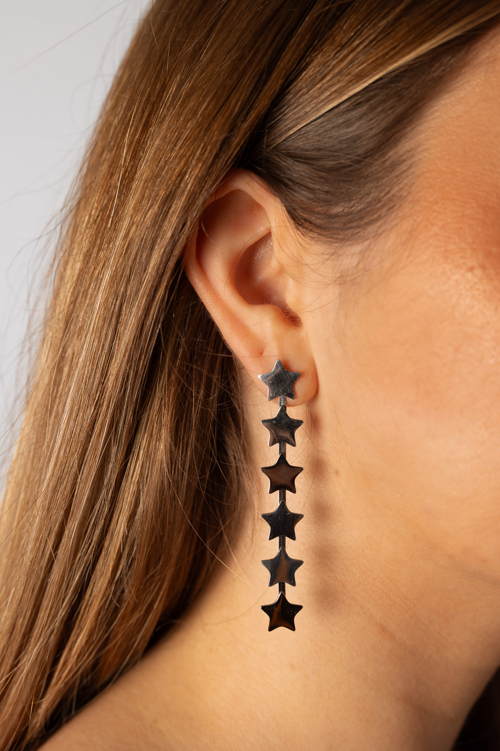 Pendientes Largo Estrellas Plateado