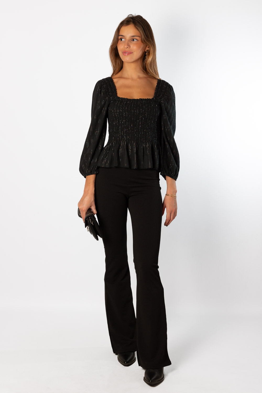 Pantalón Campana Punto Elástico Negro