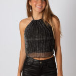 Top Halter Gasa Lúrex Negro