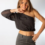 Blusa Asimétrica Rombos Gasa Negro