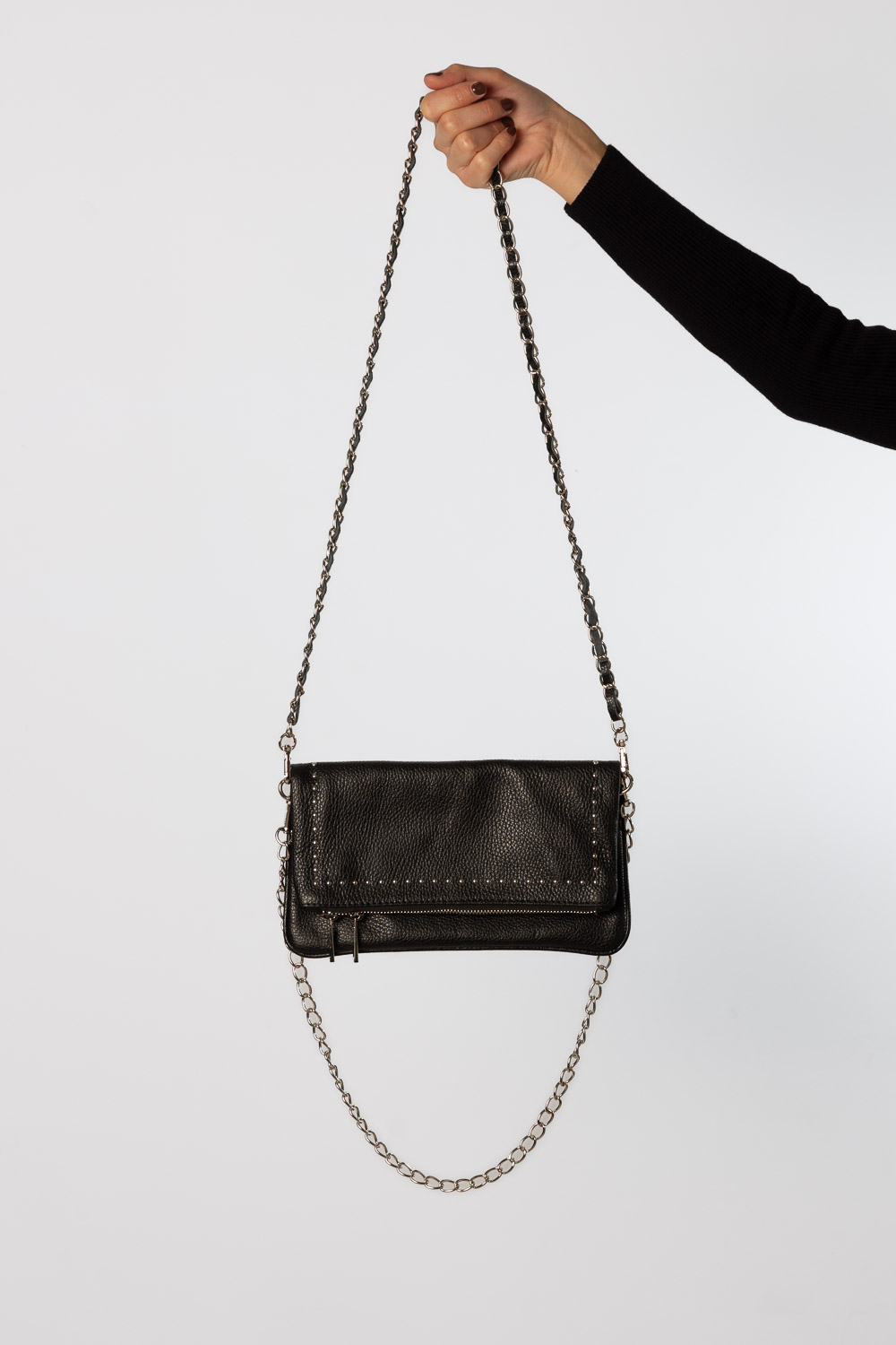 Bolso Rock Tachuelas Doble Cadena Negro