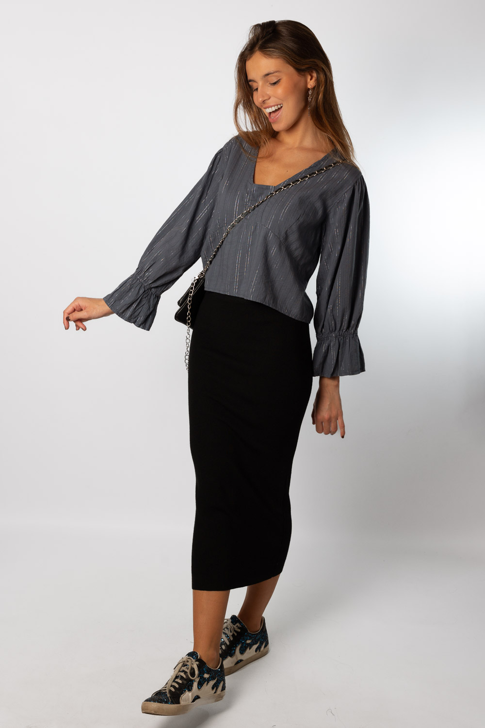 Falda Midi Punto Basic Negro