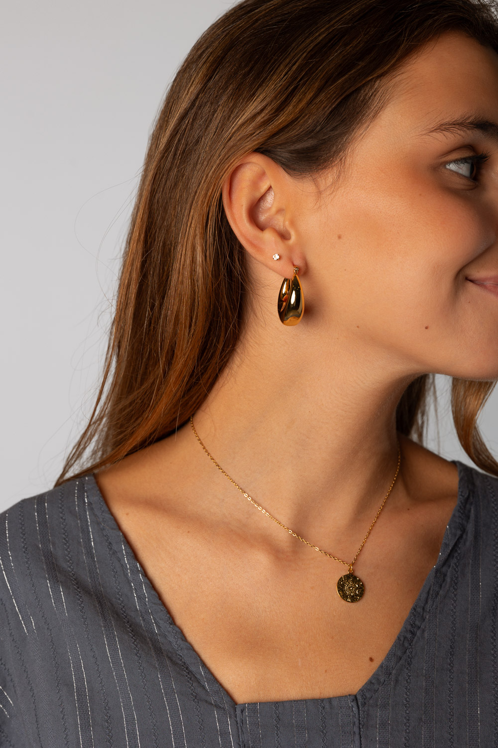Pendientes Aro Grueso Gota Dorado
