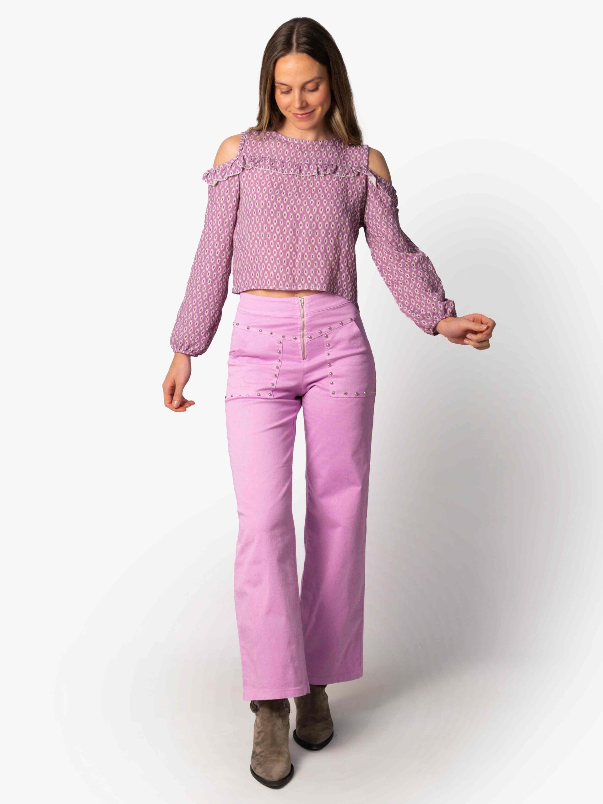 Pantalón Tachuelas Cremallera Lila
