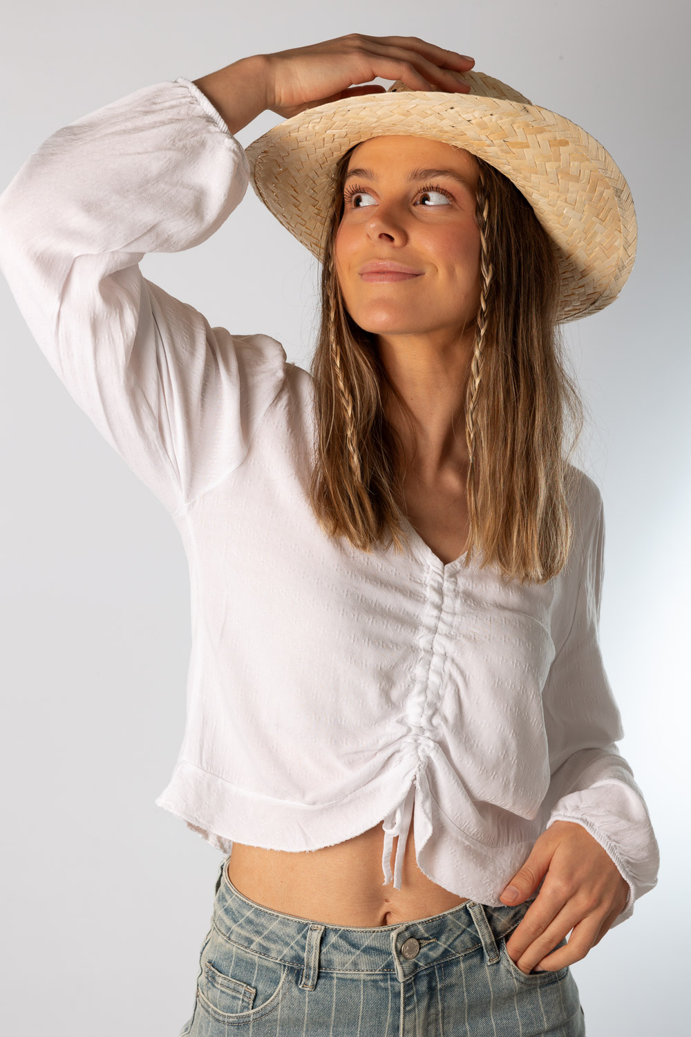 Blusa Acordeón Lazada Detalle Blanco