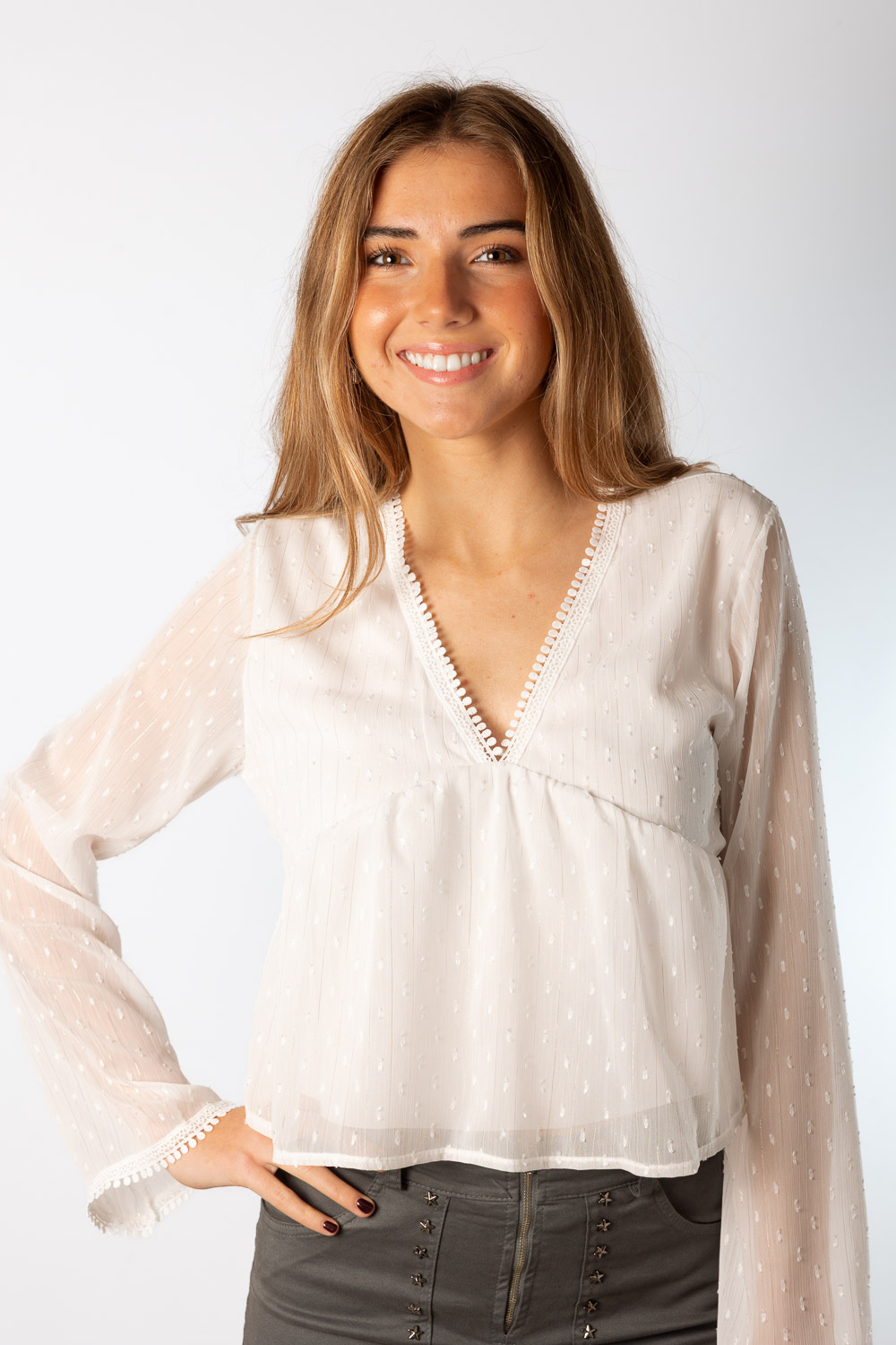 Blusa Ribete Plumeti Blanco