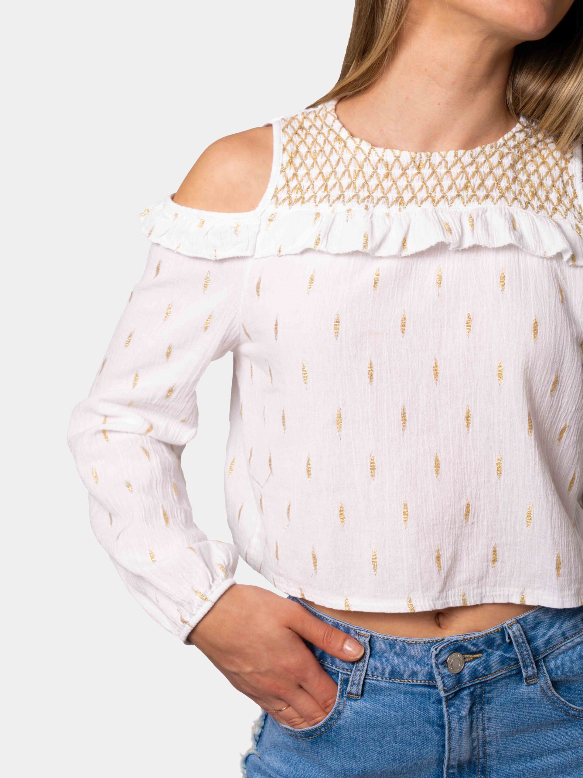 Blusa Gold Bambula Aberturas Blanco