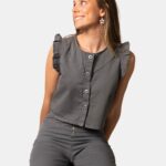 Chaleco Denim Tachuelas Gris