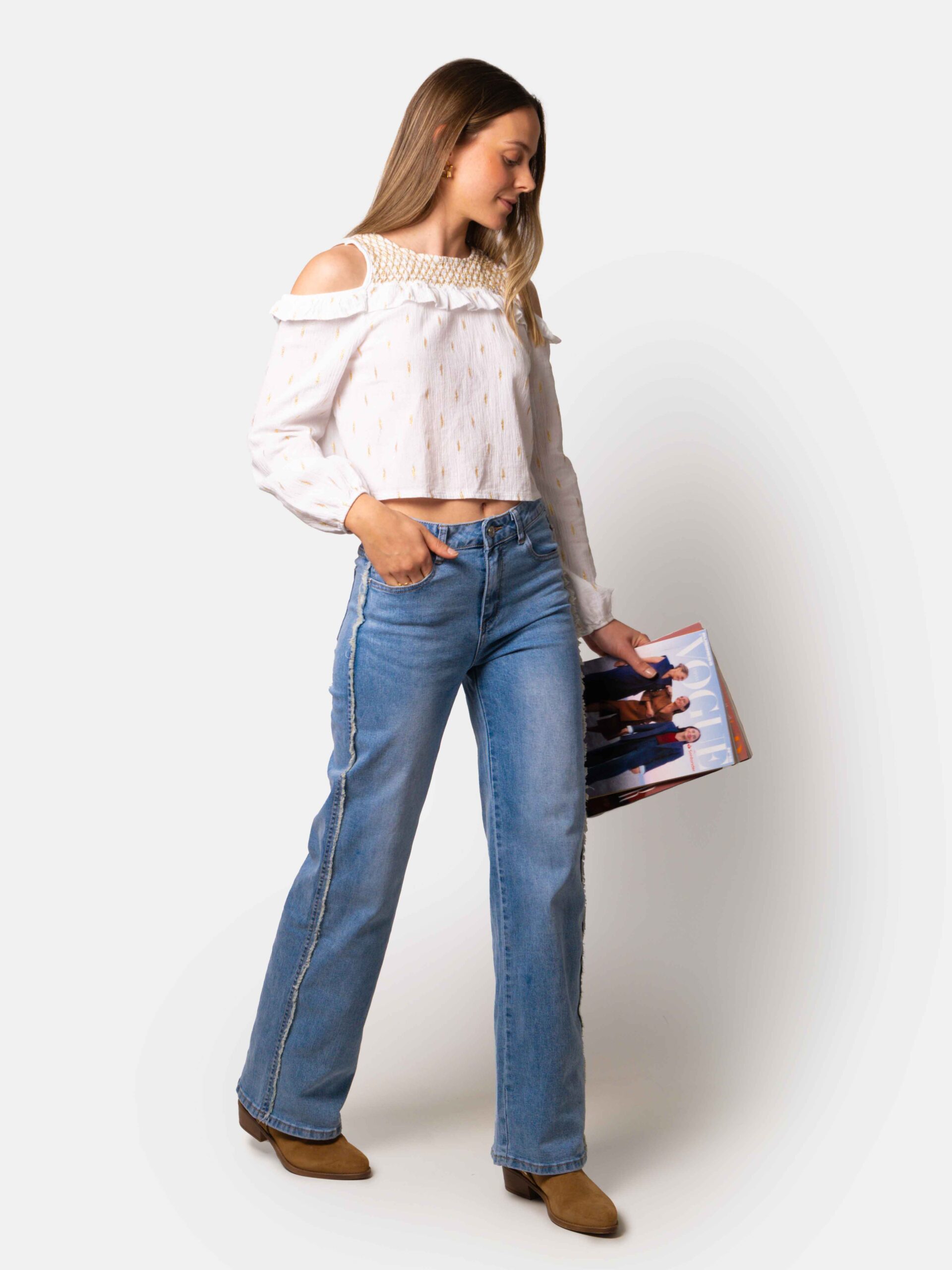Pantalón Vaquero Desflecado Recto Azul