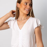 Blusa Acordeón Corta Blanco
