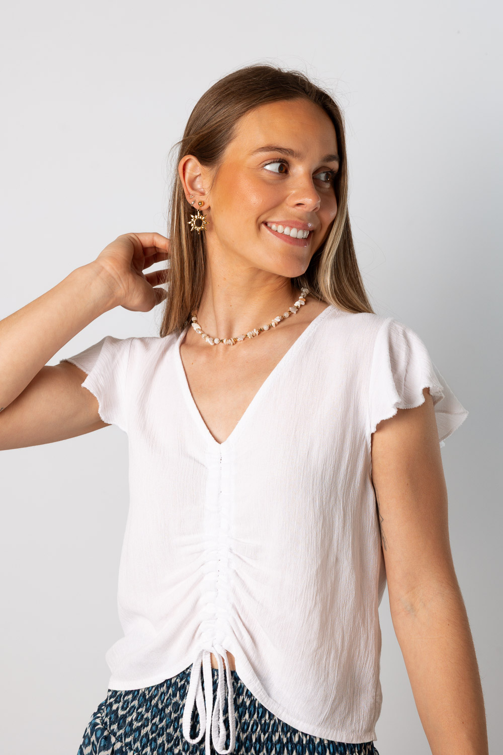 Blusa Acordeón Corta Blanco