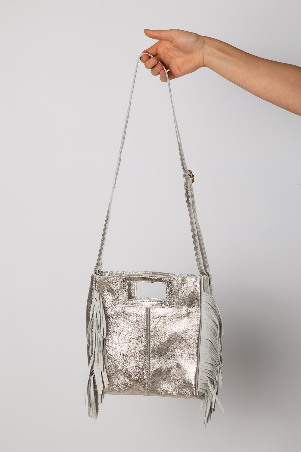 Bolso Flecos Piel Plata
