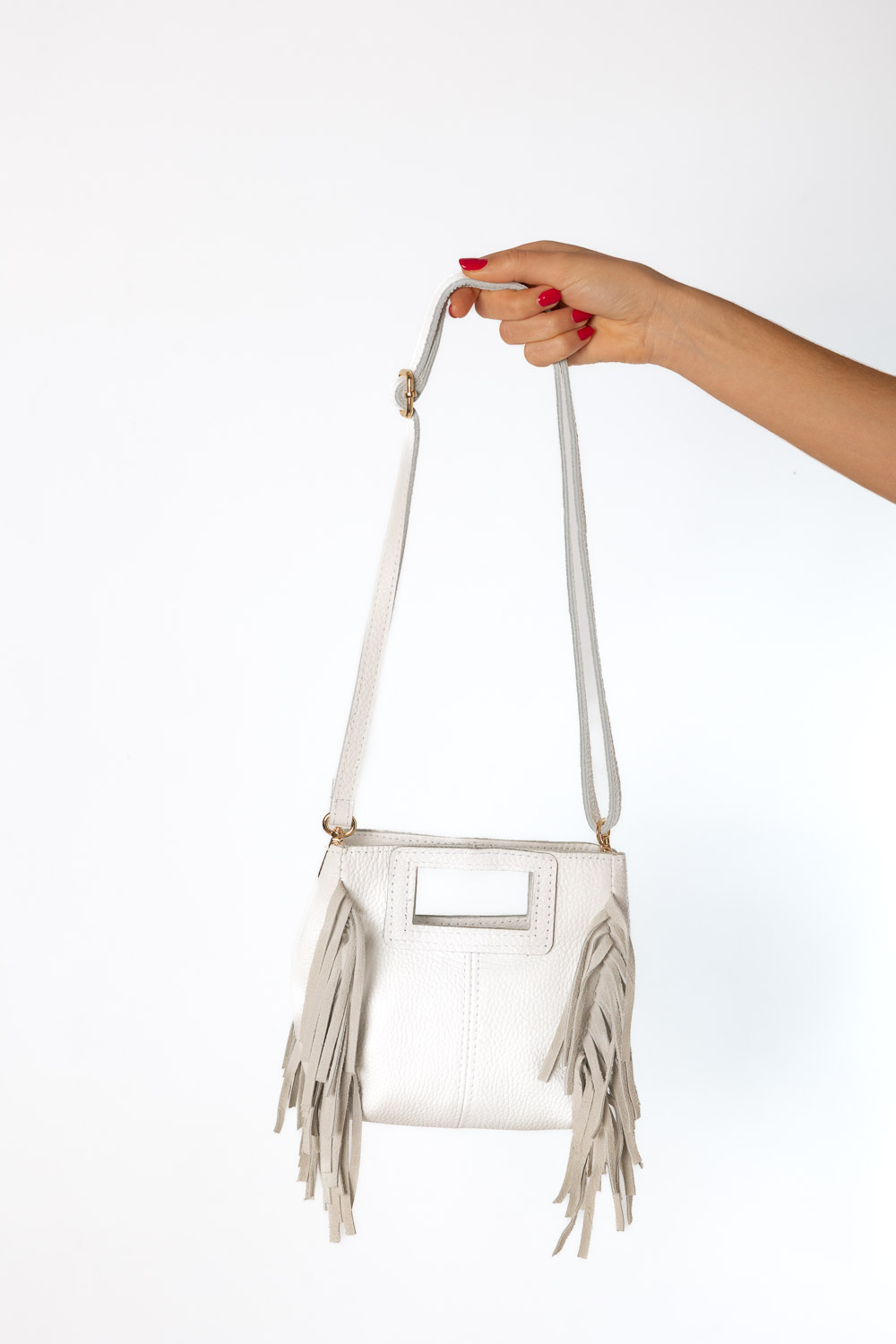 Bolso Flecos Piel Blanco