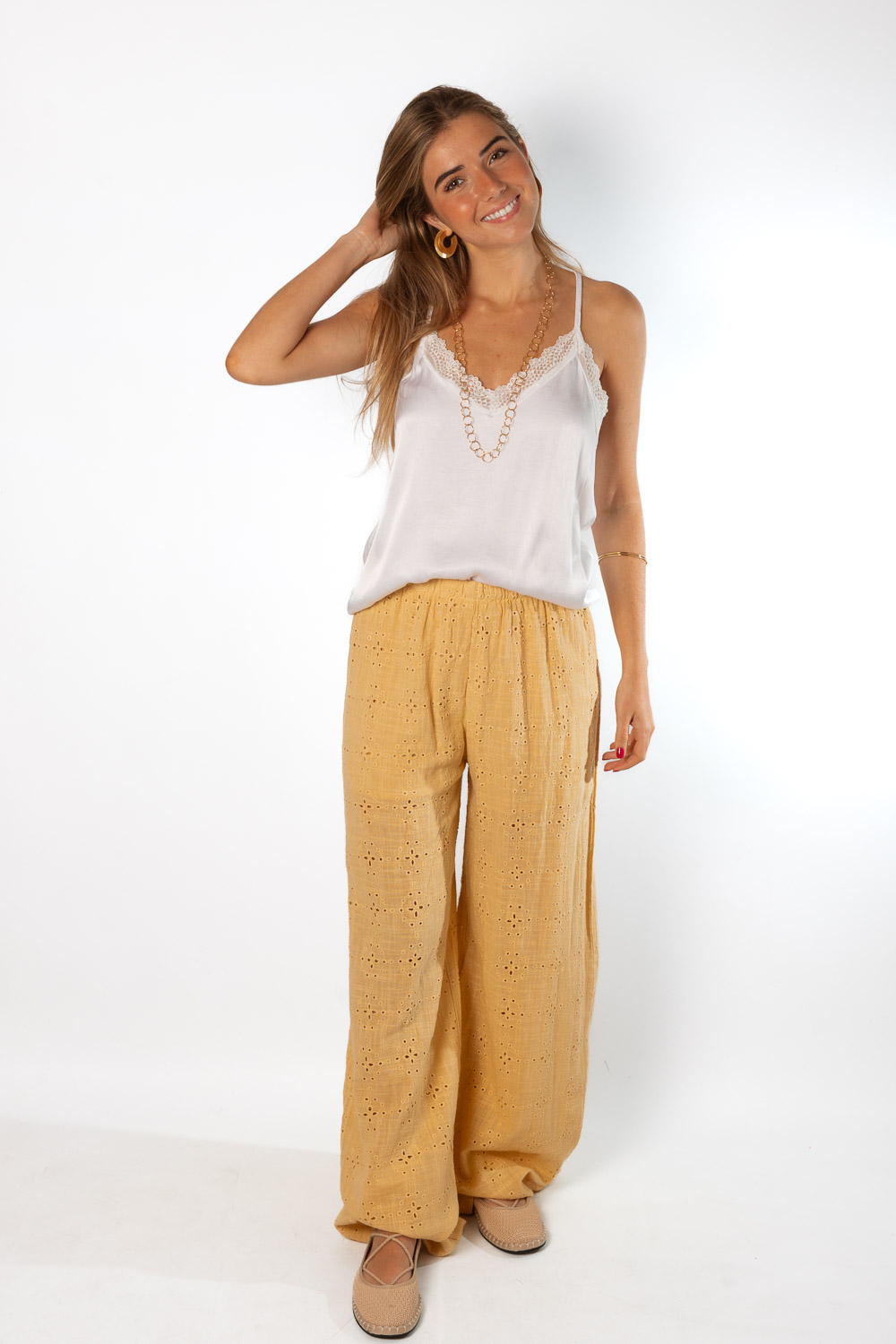 Pantalón Lino Troquelado Amarillo
