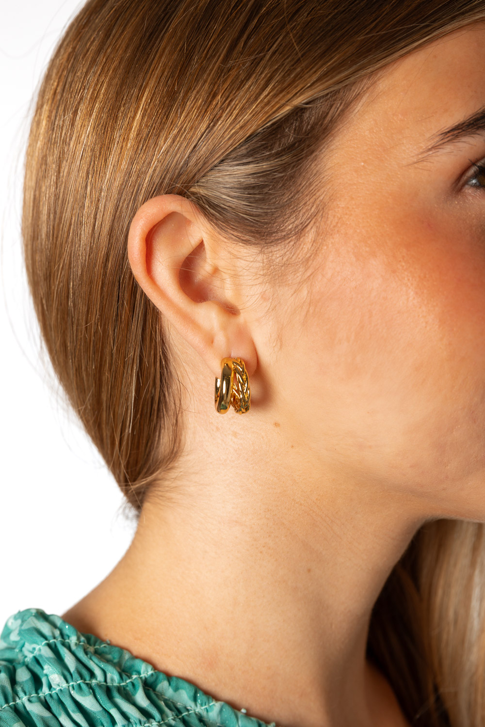 Pendientes Aro Doble Trenzado Dorado